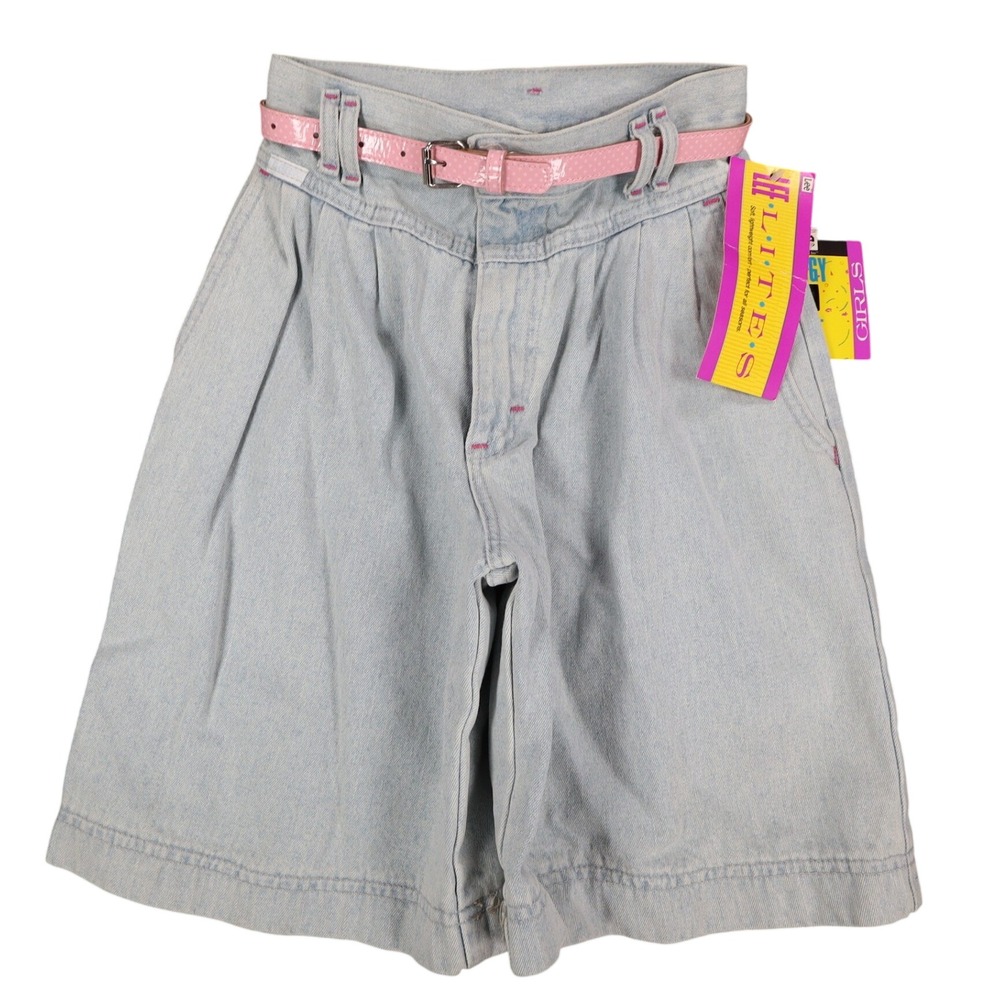 Lee Baggy Fit Denim Shorts Girls 14 R Vintage 90s Aged Blue Cotton Belted USA